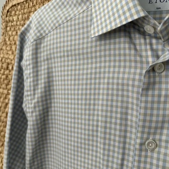Eton 100% cotton twill slim fit gingham button down dress shirt- 40,15 3/4 Dress Eton 100% cotton twill slim fit gingham button down dress shirt- 40,15 3/4 Dress